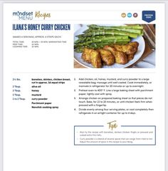 the menu for dinner is shown in this screenshote image, which includes chicken and asparagus