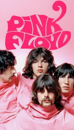 the pink floyd band in front of a pink background with an advertisement for their album