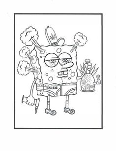 the spongebob coloring page is shown in black and white, with an image of a