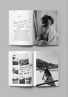 an open book with black and white photos