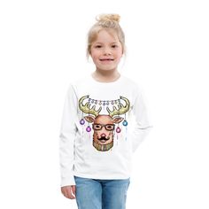 Reindeer Christmas Shirts 2020 - Kids Premium Long Sleeve T-Shirt | HelloTeeShop - Custom TShirt Design Custom Team Shirts Custom Made Shirts Near Me #noel #christmas #xmas #christmas2020 #xmas2020 #reindeer #cute #family #tshirt #hoodie #sweatshirt #sweater #mistletoe #snowman #snowflake #santa #rednosed #couple #love #winter #rudolph #happy #funny #crafts #kids #ideas #ugly #snow #believe #jesus #hat #wreath #balls #elf #polar #penguin Reindeer Cute, Funny Crafts, Custom Team Shirts, Hat Wreath, Family Tshirt, Snowman Snowflake, Cute Christmas Shirts, Happy Funny, Custom Tshirt