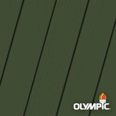 the olympic logo is shown on top of a green wooden surface with vertical stripes and an orange fire extinguisher next to it