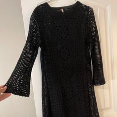 Free People Black Crotchet Knit Dress Never Worn. Tags Are Still Attached. Chic Stretch Crochet Dress With Open Knit, Chic Open Knit Stretch Crochet Dress, Open Knit Crochet Party Dress, Elegant Open Knit Lace Crochet Dress, Elegant Lace Crochet Dress With Open Knit, Black Fitted Open Knit Dress, Fitted Black Open Knit Dress, Black Lace Crochet Dress For Beach, Black Lace Crochet Dress For The Beach