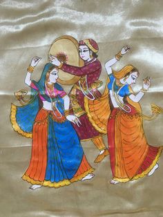 Painting On Dupatta, Grid Sketch, Long Saree Blouse, Long Saree Blouse Designs, Bake Bihari, Rajasthani Miniature Paintings, Painting Blouses, Blouse Painting, Bed Sheet Painting Design