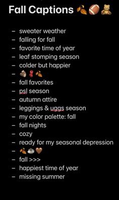 the fall captions list is shown in black