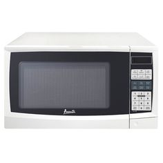 a white microwave oven sitting on top of a counter