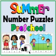 a poster with the words summer number puzzles pre - school and an image of children