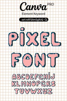 Pixelated alphabet. Canva Element Keyword. Pi Pixelated Alphabet, Canva Codes Fonts, Font Canva Lettering, Cute Fonts Alphabet, Canva Codes, Alphabet Frames, Cute Writing, Search Code, Canva Font