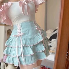 High Waist Kawaii Princess Ruffled Mini Skirt with ribbon ties Length: 36cm Size S Waist: 60-70cm Size M Waist: 64-74cm Size L Waist: 68-78cm Fairy Y2k Aesthetic, Eminem Y2k, Sketch Y2k, Everskies Y2k, Drawing Y2k, Diy Y2k, Diesel Y2k, Aesthetic Skirt, Elegant Y2k