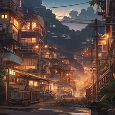 AI・山間の街・夕景 Asian Village, Anime Landscape, Scene Design, Home Living Room, Concept Art, Anime Art, Art Collection, Living Room