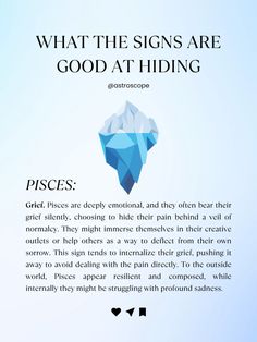 a blue iceberg with the caption what the signs are good at hiding pisces