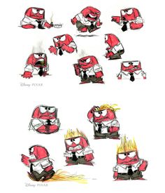 some red and white cartoon characters with different expressions