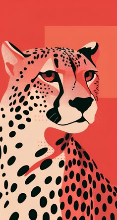 a painting of a cheetah on a red background