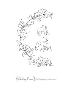 a hand drawn wreath with the words he is risen written in cursive writing