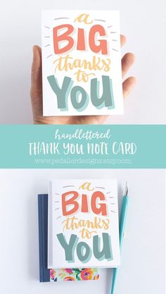 two handmade greeting cards with the words, big thanks to you and thank you not card