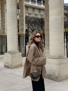 elegant outfit, winter outfit, fall outfit Camel Blazer Outfit, Louis Vuitton Outfits, Parisian Style Outfit, Fashion In Paris, Camel Outfit, Louis Vuitton Monogram Bag, Fav Place, Style Parisienne, Street Style Bags