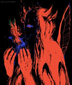 an artistic image of a demon holding a bird