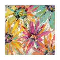 an abstract floral painting with bright colors