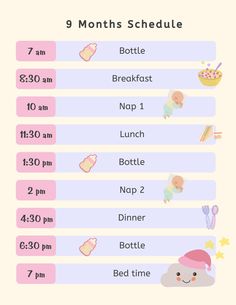 the baby schedule is shown with its time and date for each child's birth