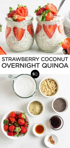 the ingredients for strawberry coconut overnight quinoa