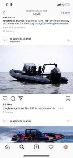 two screenshots showing different types of boats in the water and one with an open cockpit