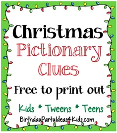 christmas dictionary clues for kids to print out and use with the children's books