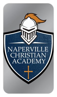 the logo for naperville christian academy, with a shield and cross on it