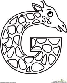 the letter g with a giraffe head on it's face coloring page