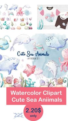 the watercolor clipart cute sea animals are available for $ 2 95 each or more