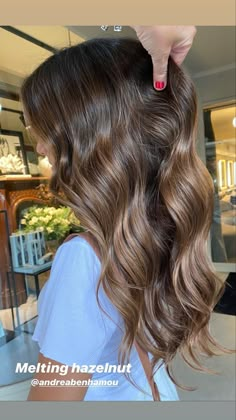 Melting Hazelnut Hair, Honey Brown Balayage Brunettes, California Brunette, Golden Highlights Brown Hair, Hazelnut Hair, Baylage Hair, Hairstyles For Layered Hair