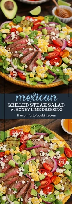 mexican grilled steak salad with avocado, tomato, and lettuce