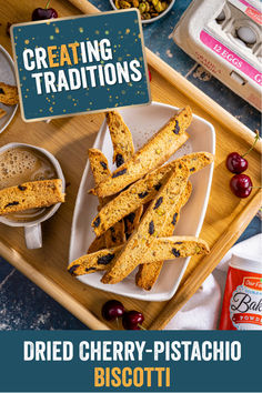 Dried Cherry-Pistachio Biscotti Pistachio Biscotti, Dried Cherries, Egg Whisk, Oven Racks, Cookie Sheet, Yummy Snacks, Pistachio