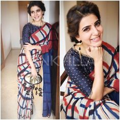 Yay or Nay : Samantha Prabhu in Resha by Medhavini                                                                                                                                                                                 More Samantha Saree, Saree Indian Wedding, Indian Wedding Party, Soft Saree, Saree Bollywood, Saree Poses, Simple Sarees, Saree Blouse Patterns, Saree Blouse Designs Latest