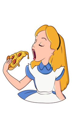 an image of a woman eating a slice of pizza