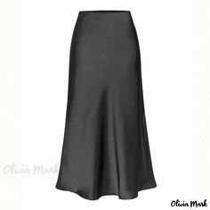 Olivia Mark - Satin Elastic High-Waisted Solid Color Split Midi Skirt Split Midi Skirt, Stylish Skirts, Satin Midi Skirt, Brown Outfit, Elegant Skirt, Black Midi Skirt, Denim Midi Skirt, Satin Skirt, Floral Print Blouses