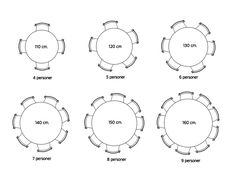 four circular tables are shown with measurements for each table, and the number of seats in each