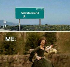 a woman in black dress standing next to a road sign and another photo with the same caption