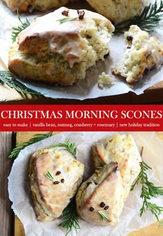 christmas morning scones with rosemary sprigs on top