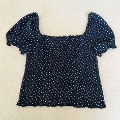 Nwt American Eagle Navy Polka Dot Top, Size Small, Cute Ruffle Sleeves, Brand New With Tags. Retails For $24.95. Please Message Me With Any Questions :) Cute Polka Dot Top For Spring, Cute Spring Polka Dot Tops, Spring Polka Dot Cotton Tops, Cute Fitted Polka Dot Tops, Fitted Polka Dot Cute Tops, Fitted Cute Polka Dot Tops, Trendy Polka Dot Cotton Tops, Ruffle Sleeves, Polka Dot Top