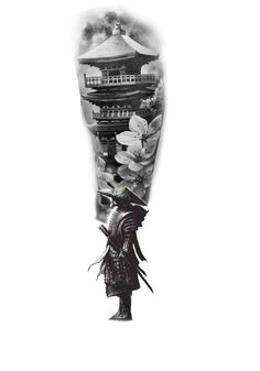 a black and white photo of a person with flowers on their head, in front of a pagoda