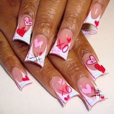 Lip Gloss Ideas, Duck Nail, Pink Black Nails, Long Acrylic Nail, February Nails