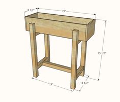 a wooden table with measurements for the legs