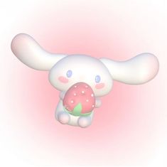 a cartoon bunny holding a pink object in its right hand and looking at the camera