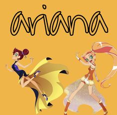 two cartoon girls are standing next to each other in front of the word avana