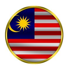 the flag of malaysia is depicted in a gold circle with a star and crescent on it