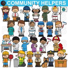 the community helpers clip art is shown in various colors and sizes, including black and white