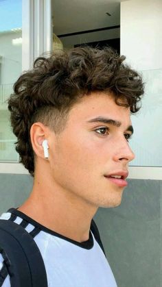 Men Haircut Mullet Fade, Curly Wavy Hair Men Haircut, Curly Hair Mullets On Men, Men Haircut Styles 2022, Faded Mullet Curly Hair, Wavy Hairstyles Men Fade, Mullet For Wavy Hair Men, Textured Mod Haircut, Mens Short Mullet Fade Curly