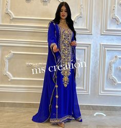 Eid Wedding Maxi Length Abaya, Wedding Abaya For Eid In Maxi Length, Blue Abaya With Dabka Work For Wedding, Blue Abaya With Dabka Work For Party, Blue Long Thobe For Wedding, Elegant Blue Party Thobe, Festive Blue Thobe For Party, Wedding Eid Maxi Length Abaya, Elegant Wedding Abaya With Dabka Work