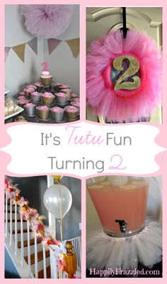 pink and white collage with cupcakes, cake and other items for a 21st birthday party