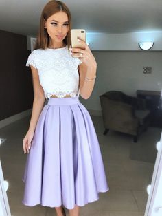 Lavender Prom, Graduation Party Dresses, Dress Fancy, Satin Homecoming Dress, Lace Bodice, Dress With Lace, Tea Length, Homecoming Dress, Dress 100